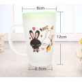 HOTSALE frosted glass mug with plastic lid and printing.